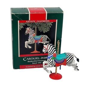 Vintage 1989 Hallmark Keepsake Carousel Zebra Christmas Ornament